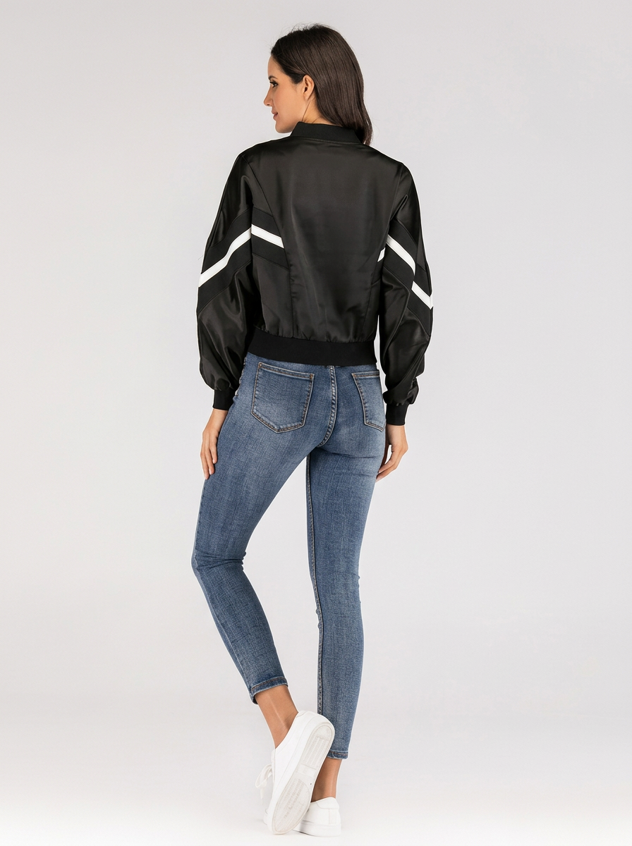 Damska Kurtka Bomber Cropped W Paski | Casual
