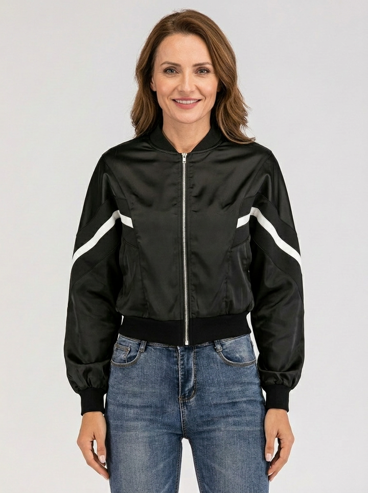 Damska Kurtka Bomber Cropped W Paski | Casual
