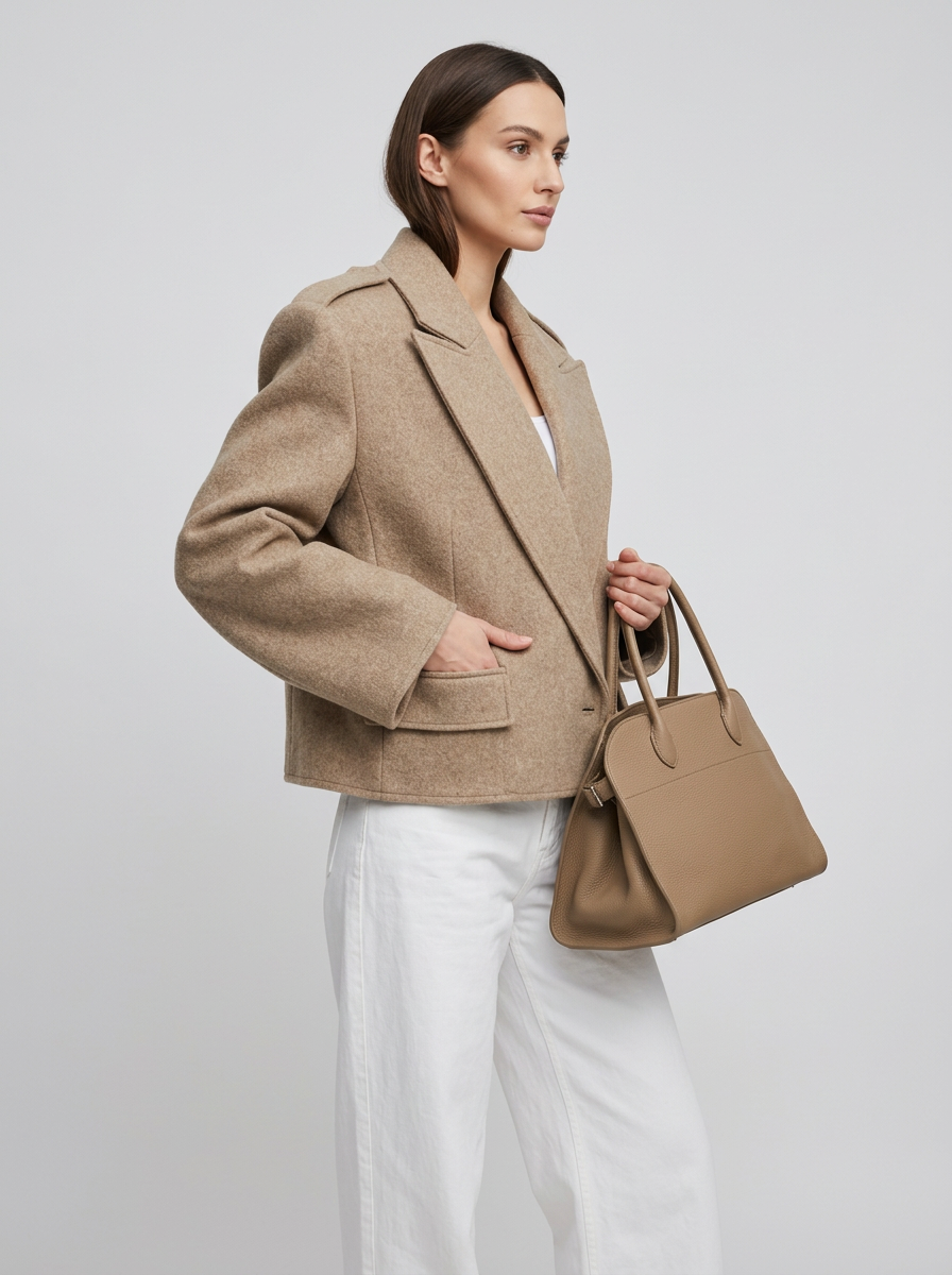 Damski Płaszcz Cropped Poduszowane Ramiona Oversized | Praca