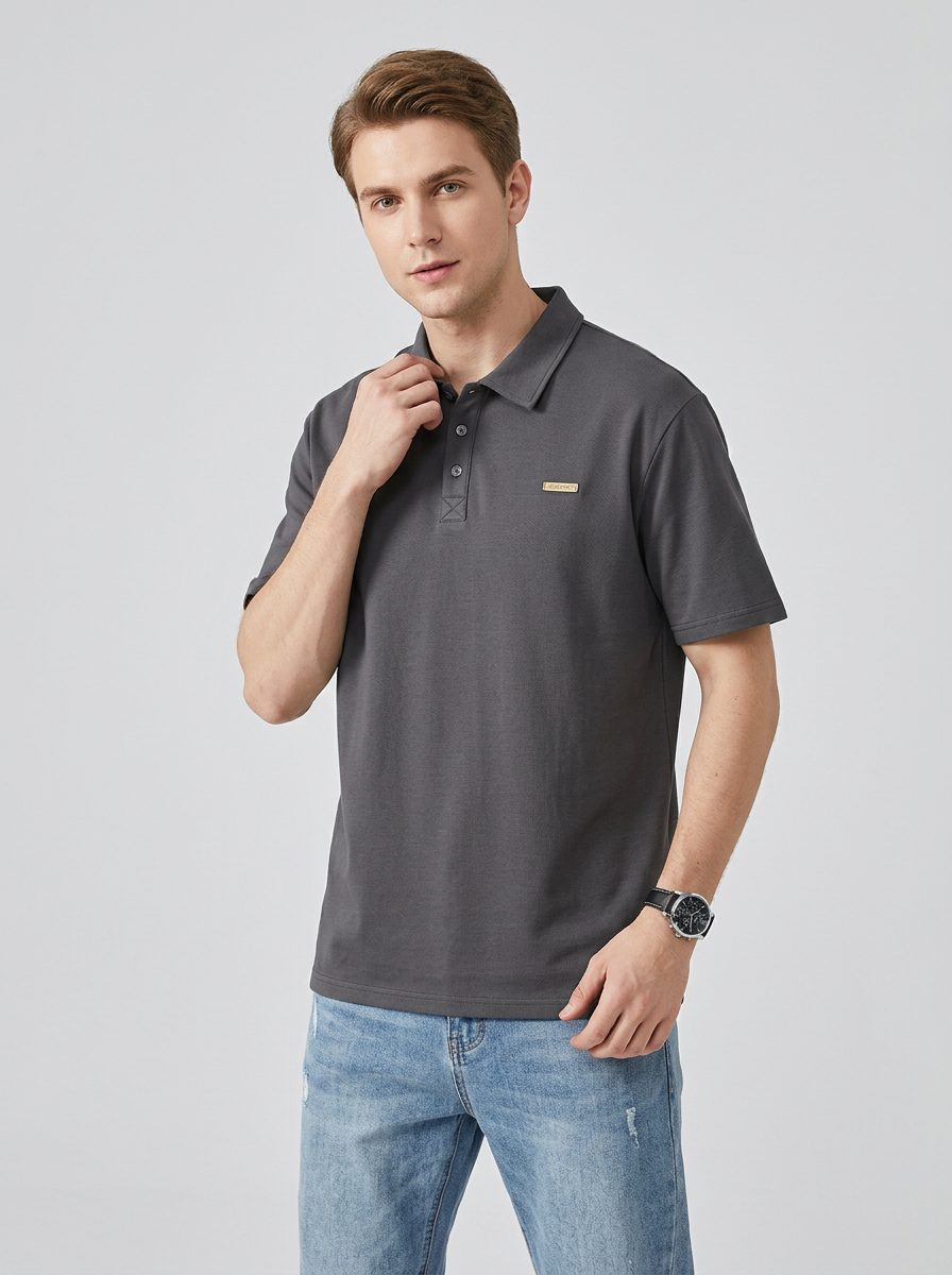 Męska Koszulka Polo Krótki Rękaw Jednolita | Casual