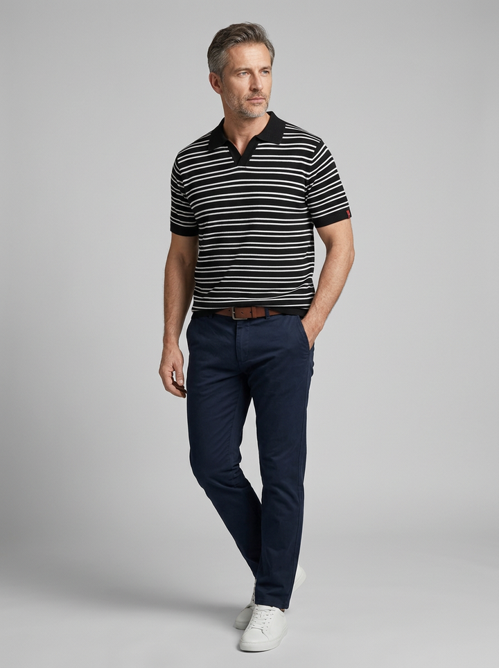 Męska Koszulka Polo W Paski Krótki Rękaw | Casual