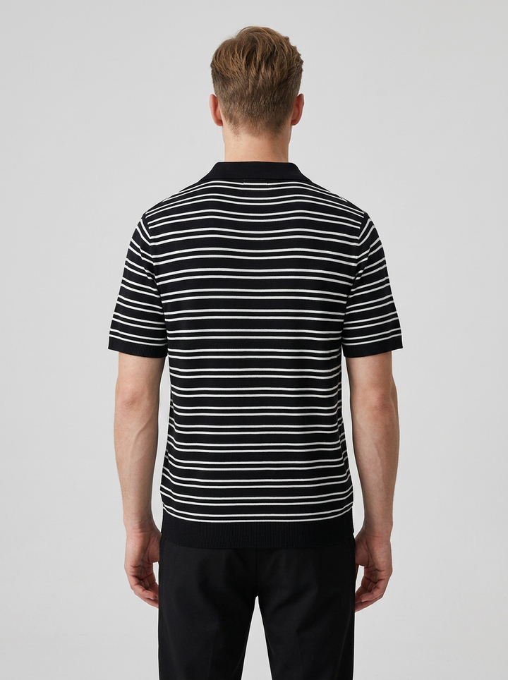 Męska Koszulka Polo W Paski Krótki Rękaw | Casual