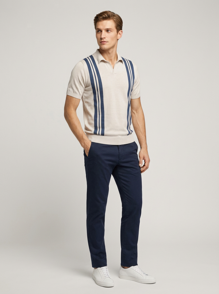 Męska Koszulka Polo W Paski Krótki Rękaw | Styl Vintage