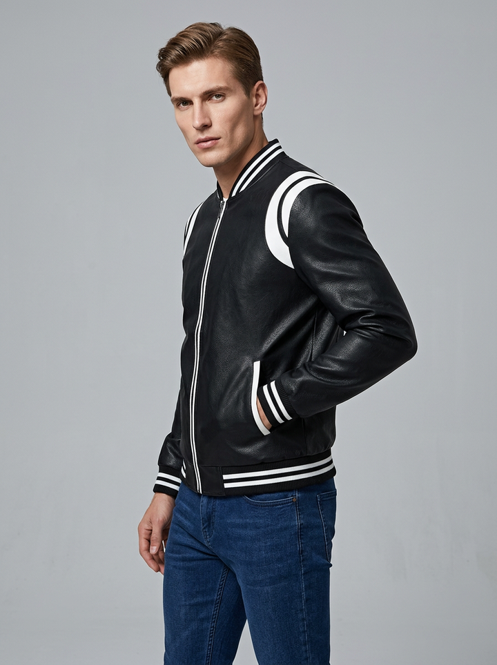 Męska Kurtka Varsity Bomber W Paski | Casual
