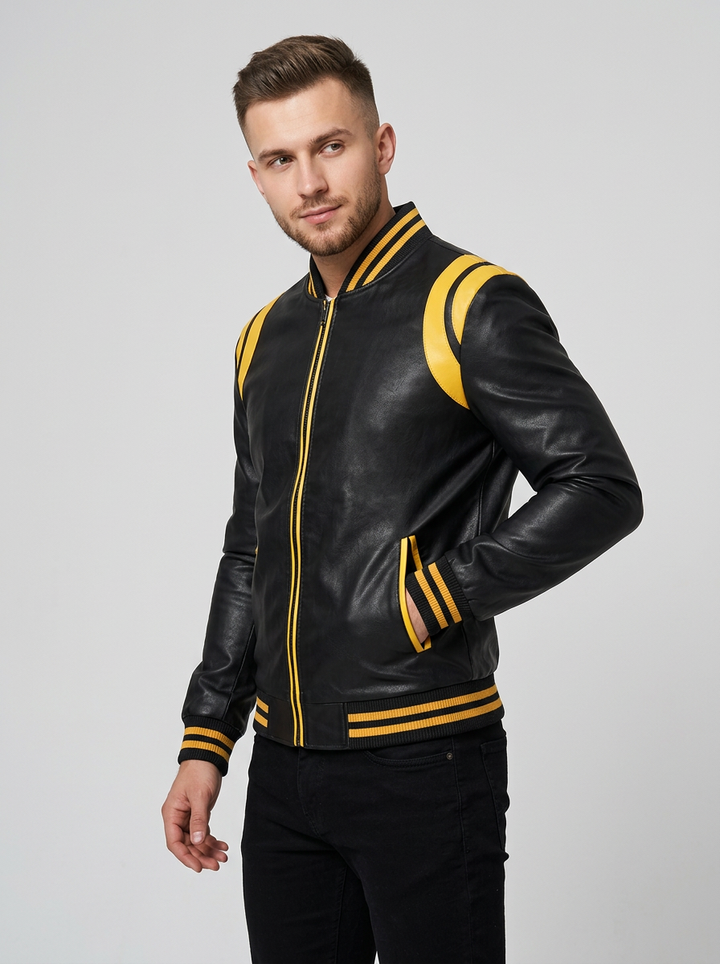 Męska Kurtka Varsity Bomber W Paski | Casual