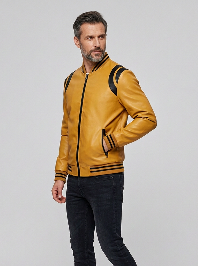 Męska Kurtka Varsity Bomber W Paski | Casual