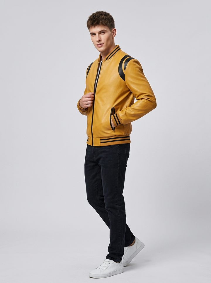 Męska Kurtka Varsity Bomber W Paski | Casual