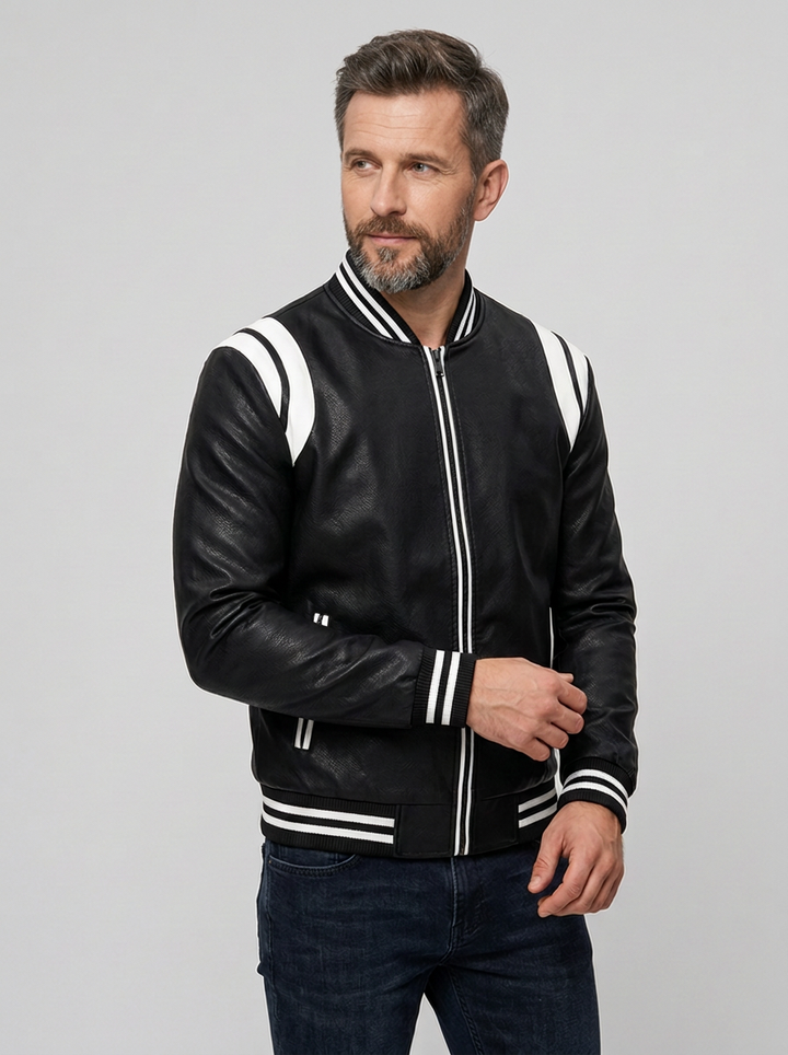Męska Kurtka Varsity Bomber W Paski | Casual