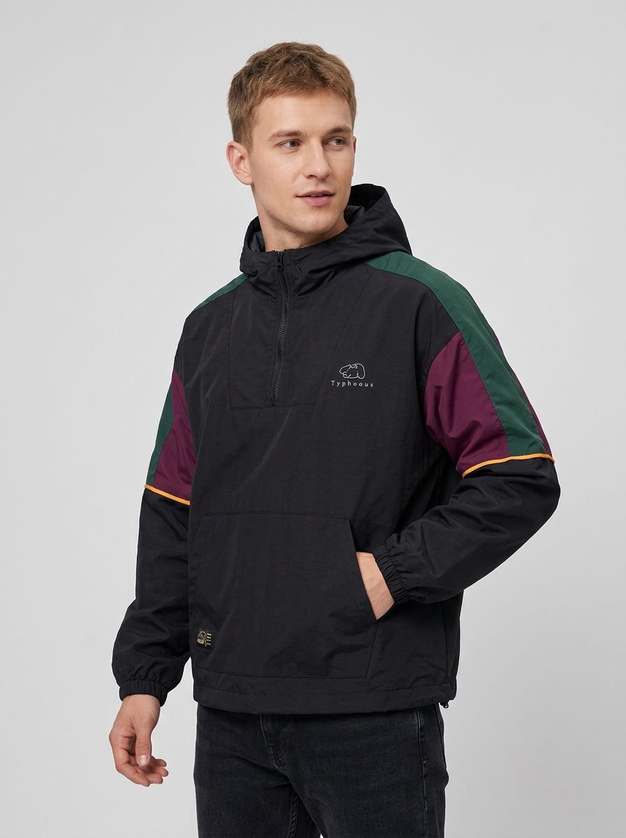 Męska Kurtka Z Kapturem Anorak Kolorowa Pół Zamek | Casual
