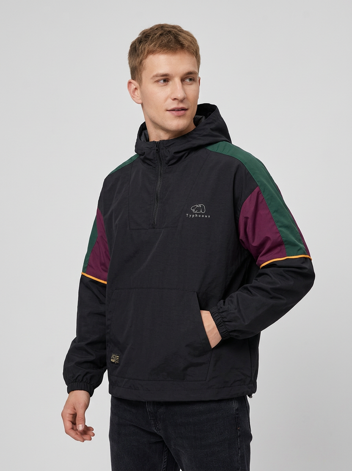 Męska Kurtka Z Kapturem Anorak Kolorowa Pół Zamek | Casual