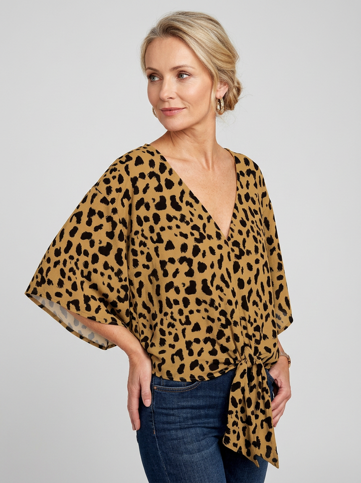 Damska Bluzka V-neck Wiązana Wzorzysta | Lato