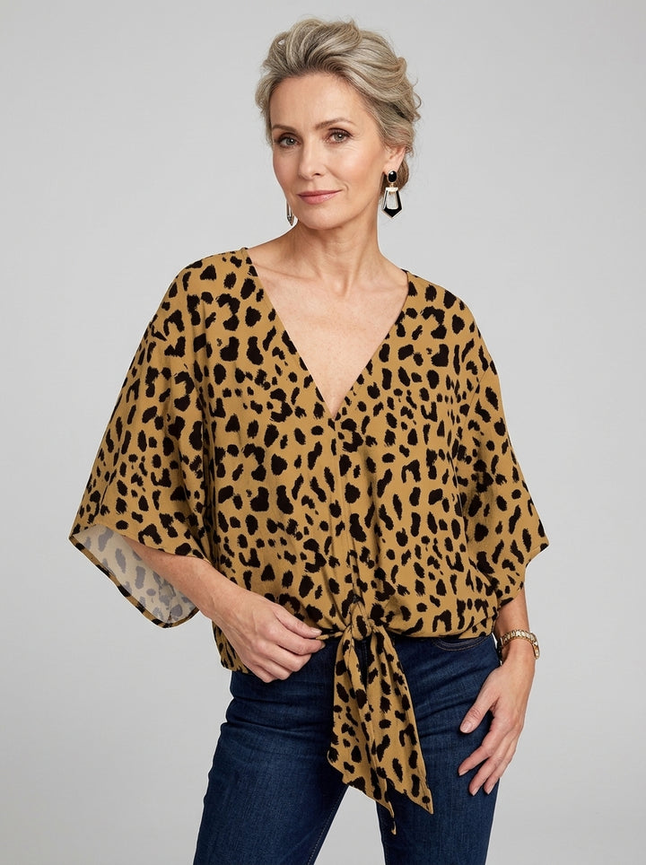 Damska Bluzka V-neck Wiązana Wzorzysta | Lato