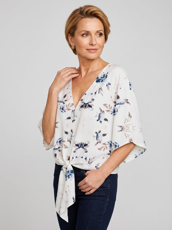 Damska Bluzka V-neck Wiązana Wzorzysta | Lato