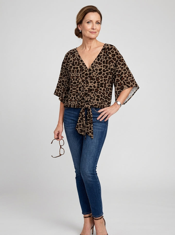 Damska Bluzka V-neck Wiązana Wzorzysta | Lato