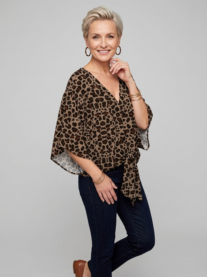 Damska Bluzka V-neck Wiązana Wzorzysta | Lato