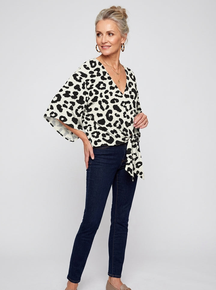 Damska Bluzka V-neck Wiązana Wzorzysta | Lato