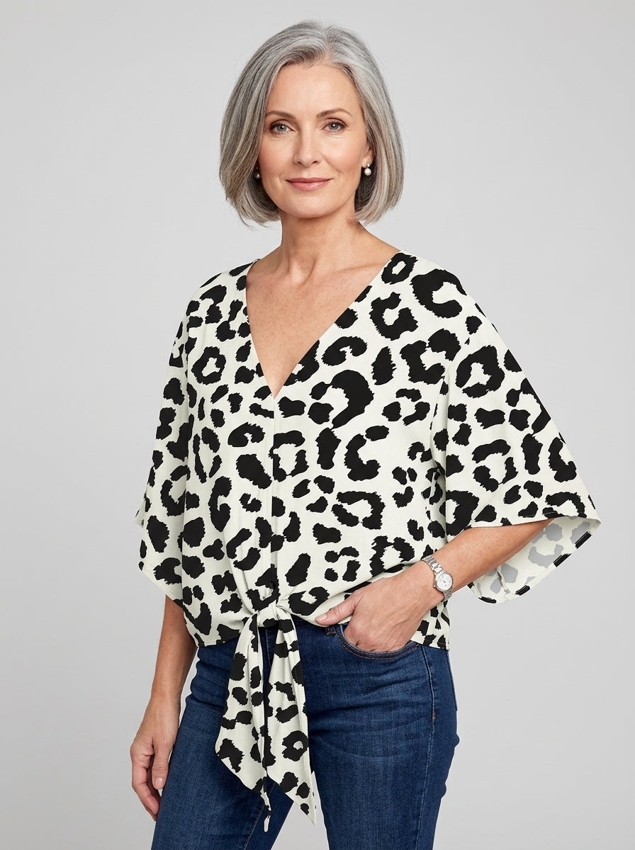 Damska Bluzka V-neck Wiązana Wzorzysta | Lato