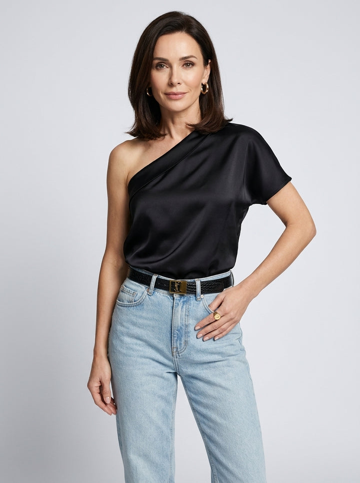 Damski Top Asymetryczny Jedno Ramię Krótki Rękaw | Casual