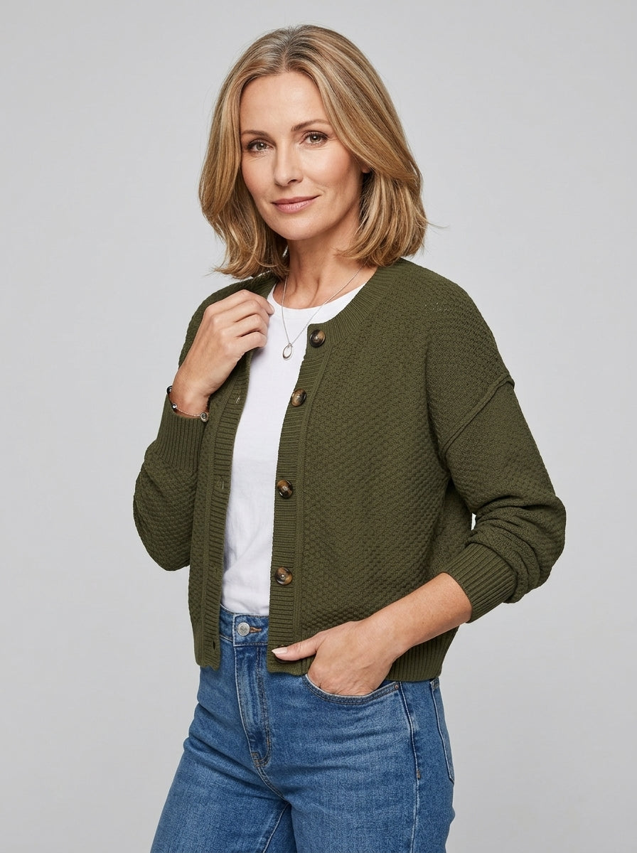 Damski Kardigan Dzianinowy Cropped Guziki | Casual