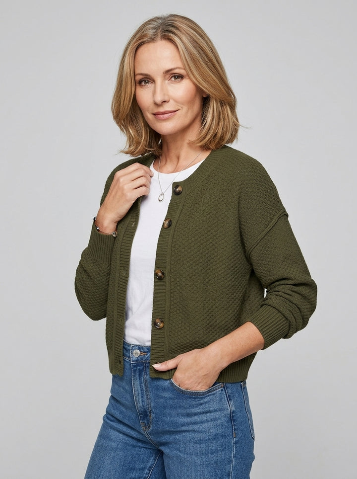 Damski Kardigan Dzianinowy Cropped Guziki | Casual