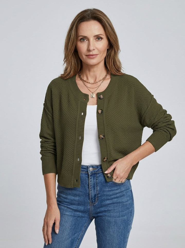 Damski Kardigan Dzianinowy Cropped Guziki | Casual