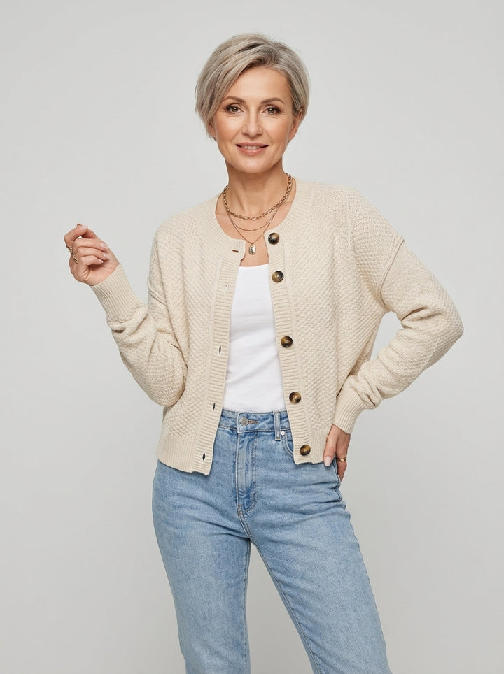 Damski Kardigan Dzianinowy Cropped Guziki | Casual