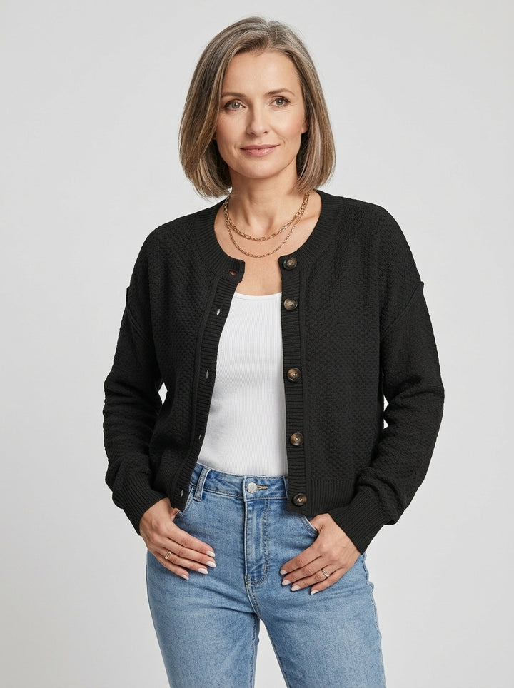 Damski Kardigan Dzianinowy Cropped Guziki | Casual