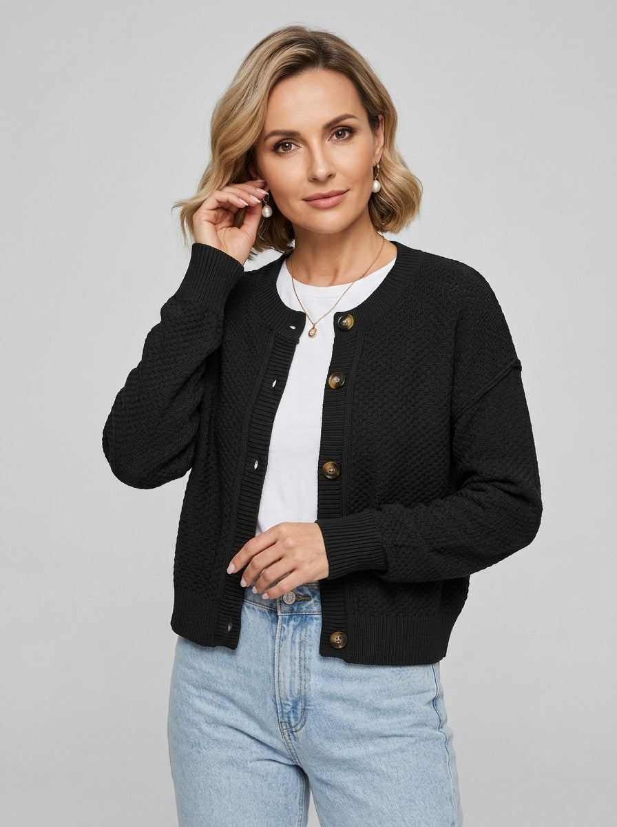 Damski Kardigan Dzianinowy Cropped Guziki | Casual