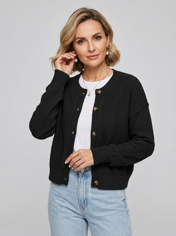 Damski Kardigan Dzianinowy Cropped Guziki | Casual