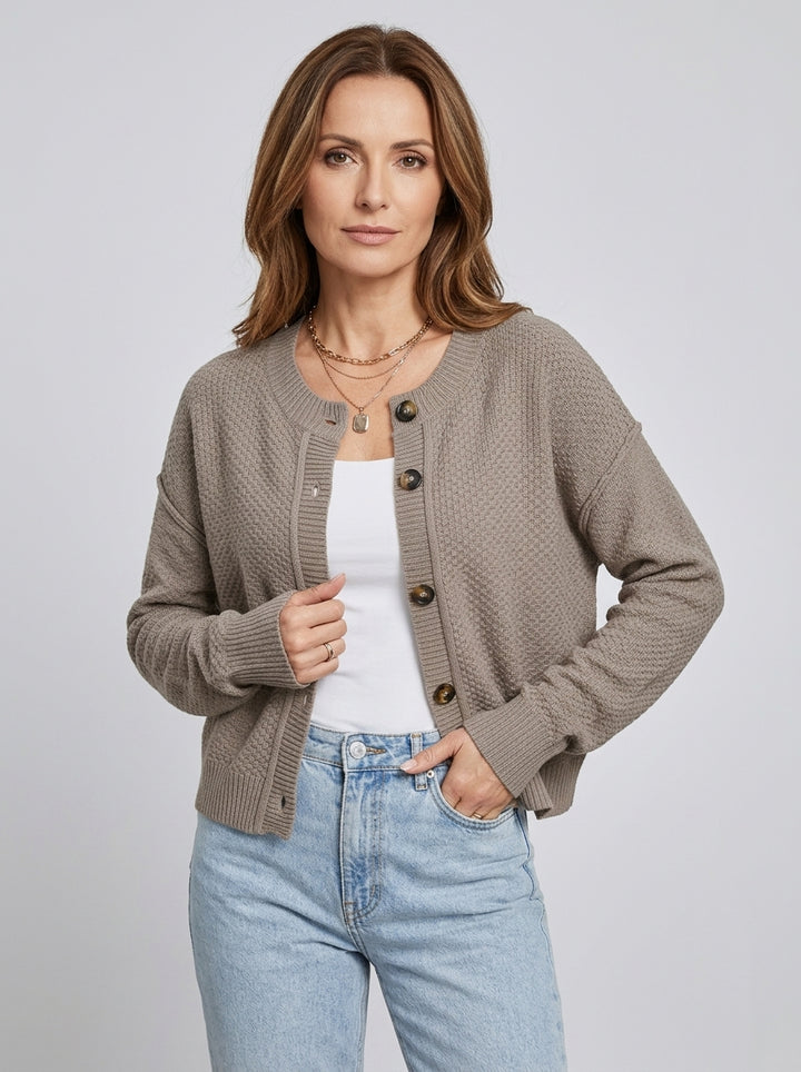 Damski Kardigan Dzianinowy Cropped Guziki | Casual