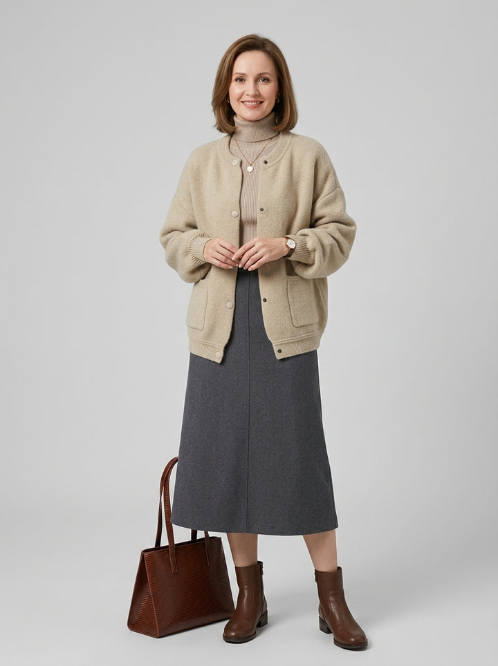 Damski Kardigan Oversized Przednie Kieszenie | Casual