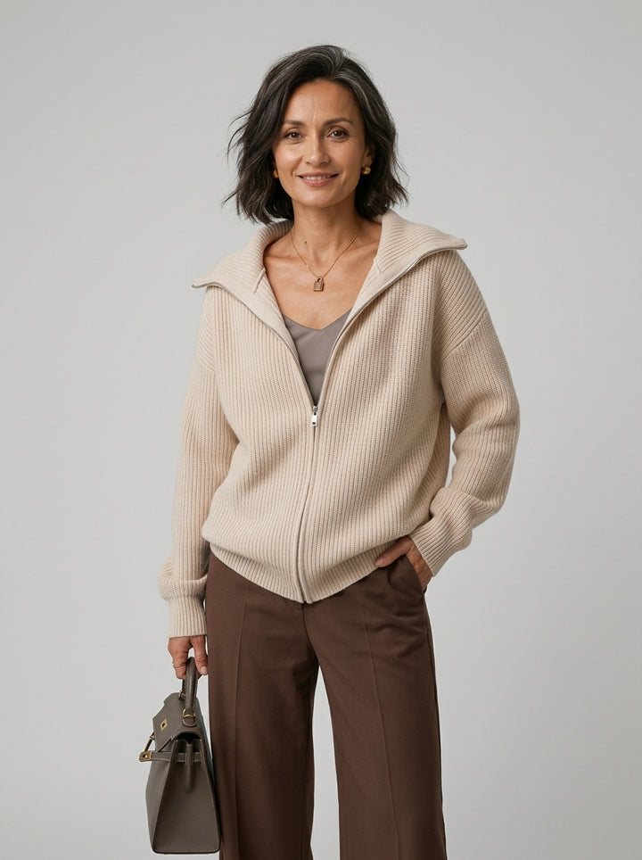 Damski Kardigan Zip Up Oversized Kołnierz | Casual