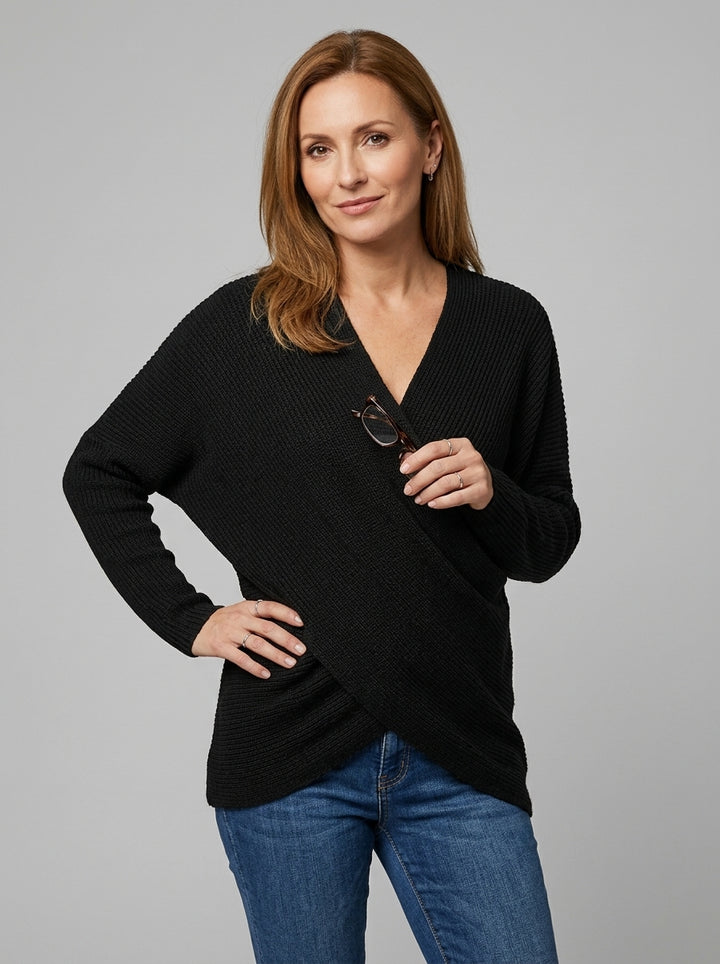 Damski Sweter Krzyżowany V-neck Długi Rękaw | Casual