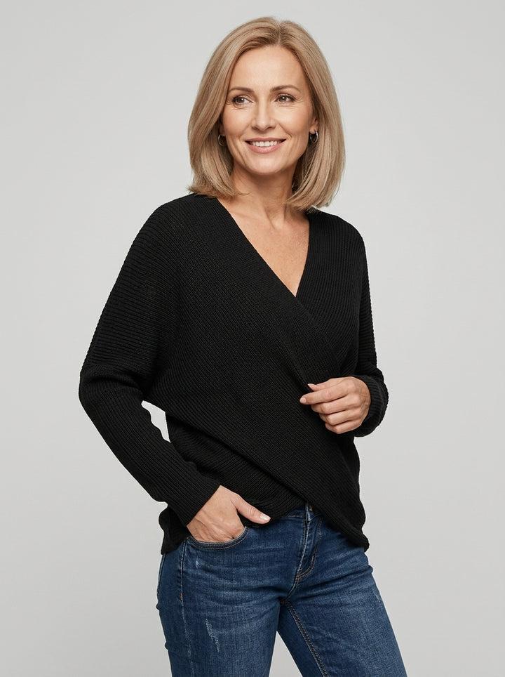 Damski Sweter Krzyżowany V-neck Długi Rękaw | Casual