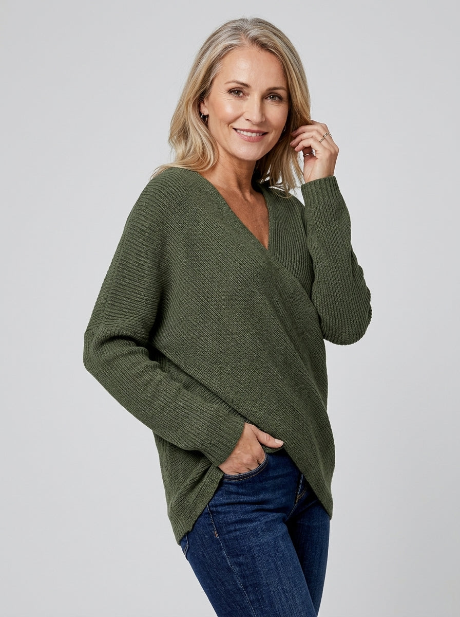 Damski Sweter Krzyżowany V-neck Długi Rękaw | Casual
