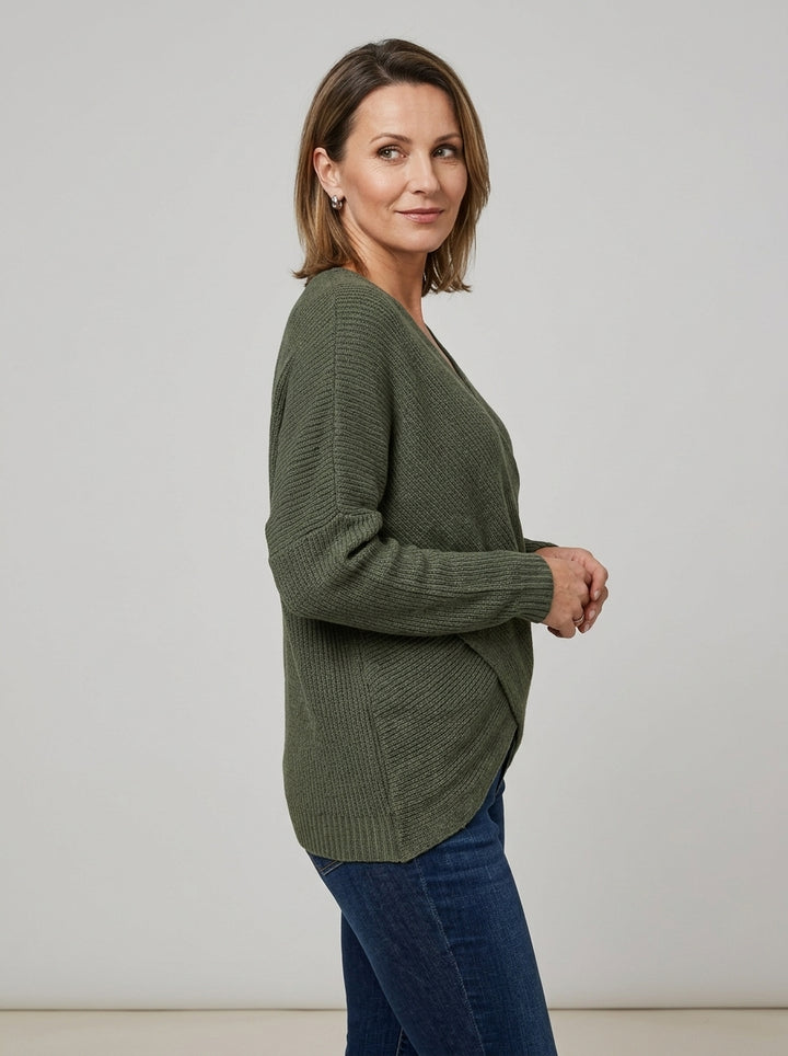 Damski Sweter Krzyżowany V-neck Długi Rękaw | Casual