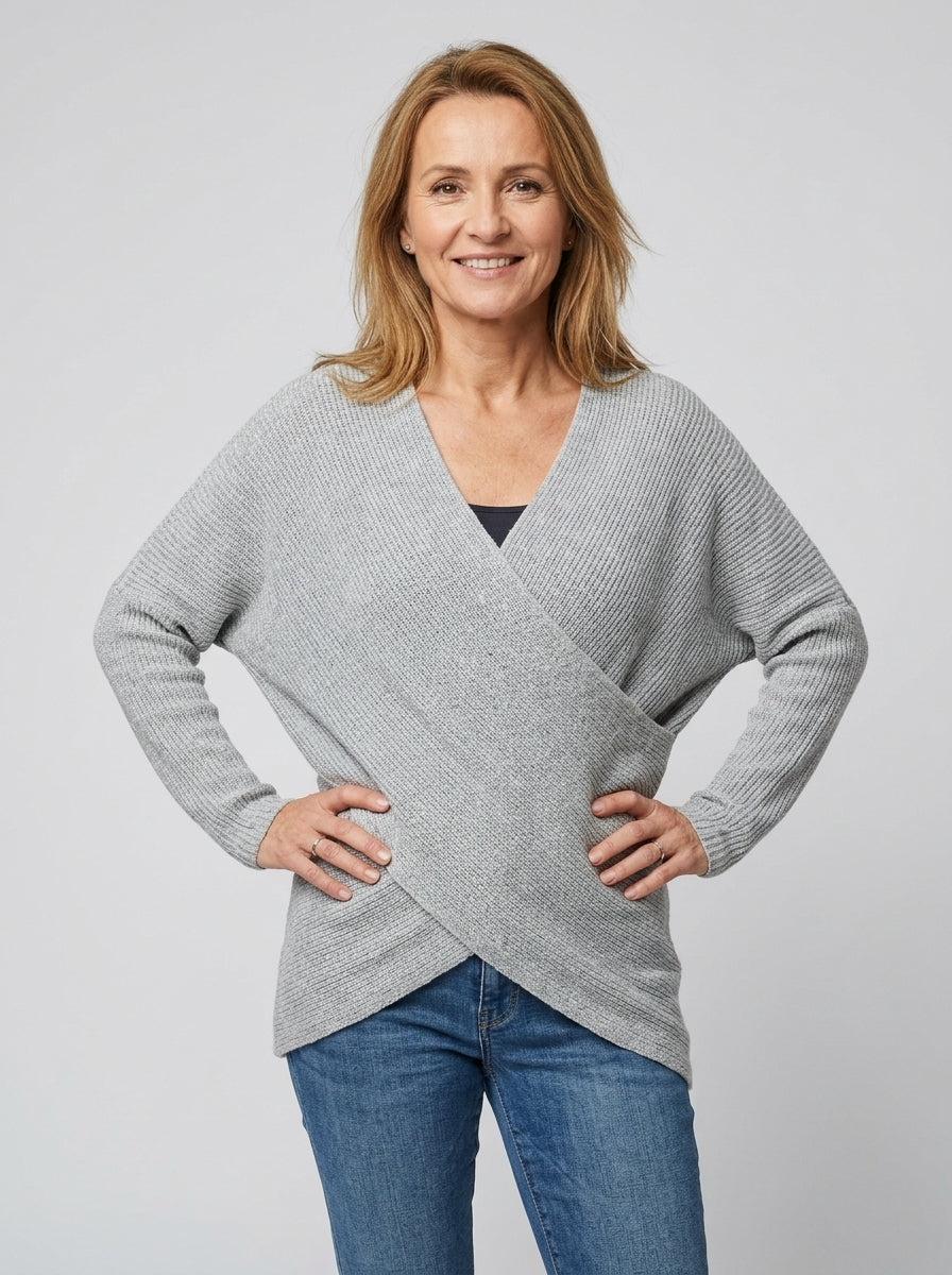 Damski Sweter Krzyżowany V-neck Długi Rękaw | Casual
