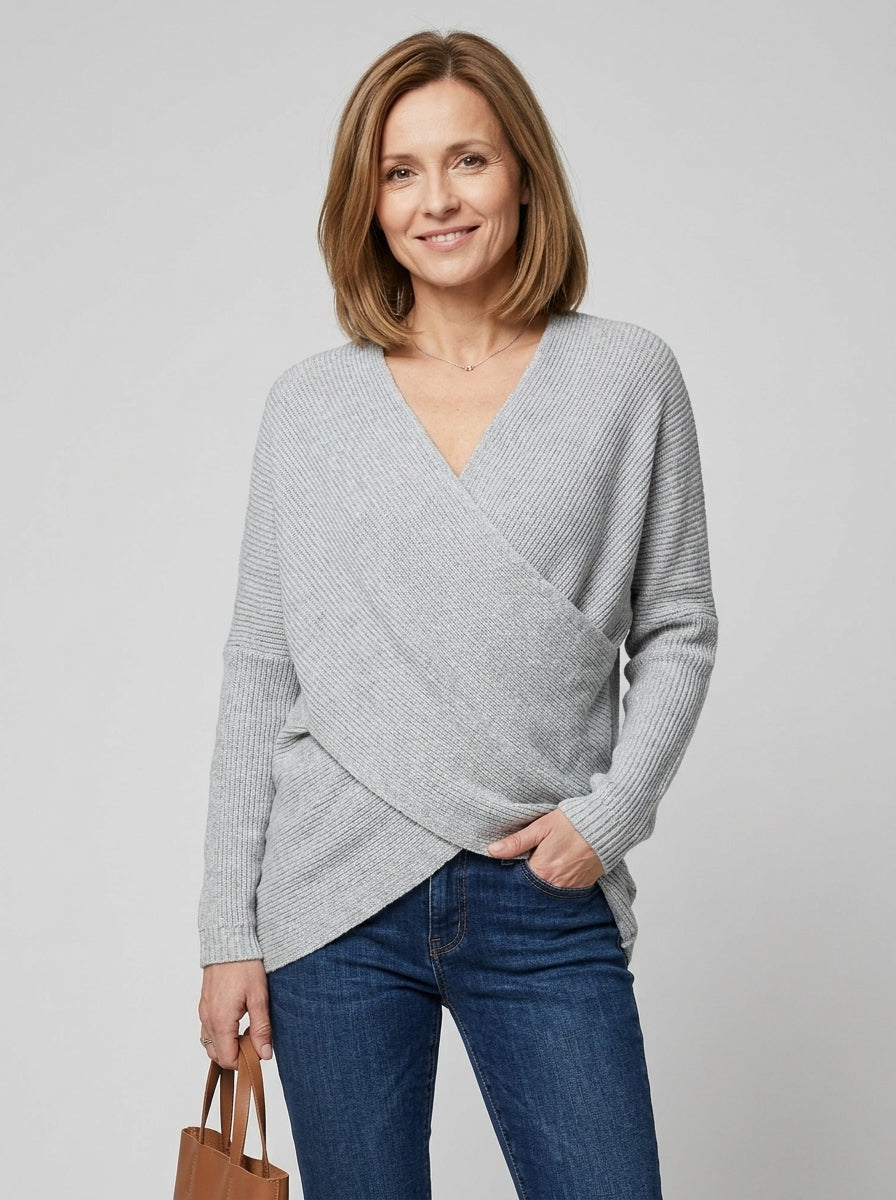 Damski Sweter Krzyżowany V-neck Długi Rękaw | Casual